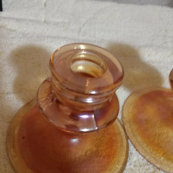 SOLD   Vintage Depression Glass Amber Candlestick holders set of 2 - Picture 8 of 8